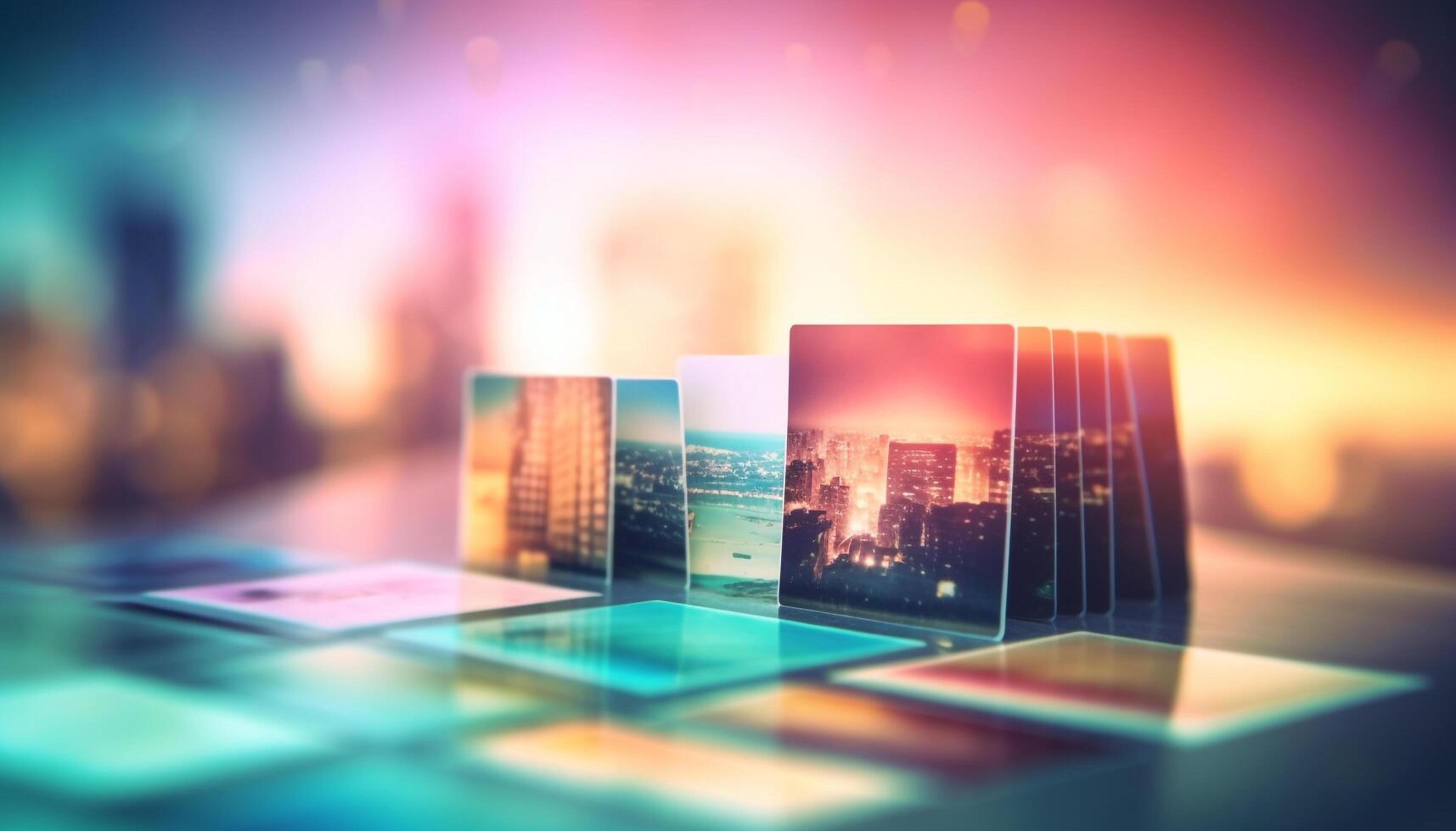 futuristisch Wolkenkratzer Stadtbild mit glühend multi farbig Computer Grafik generiert durch ai foto