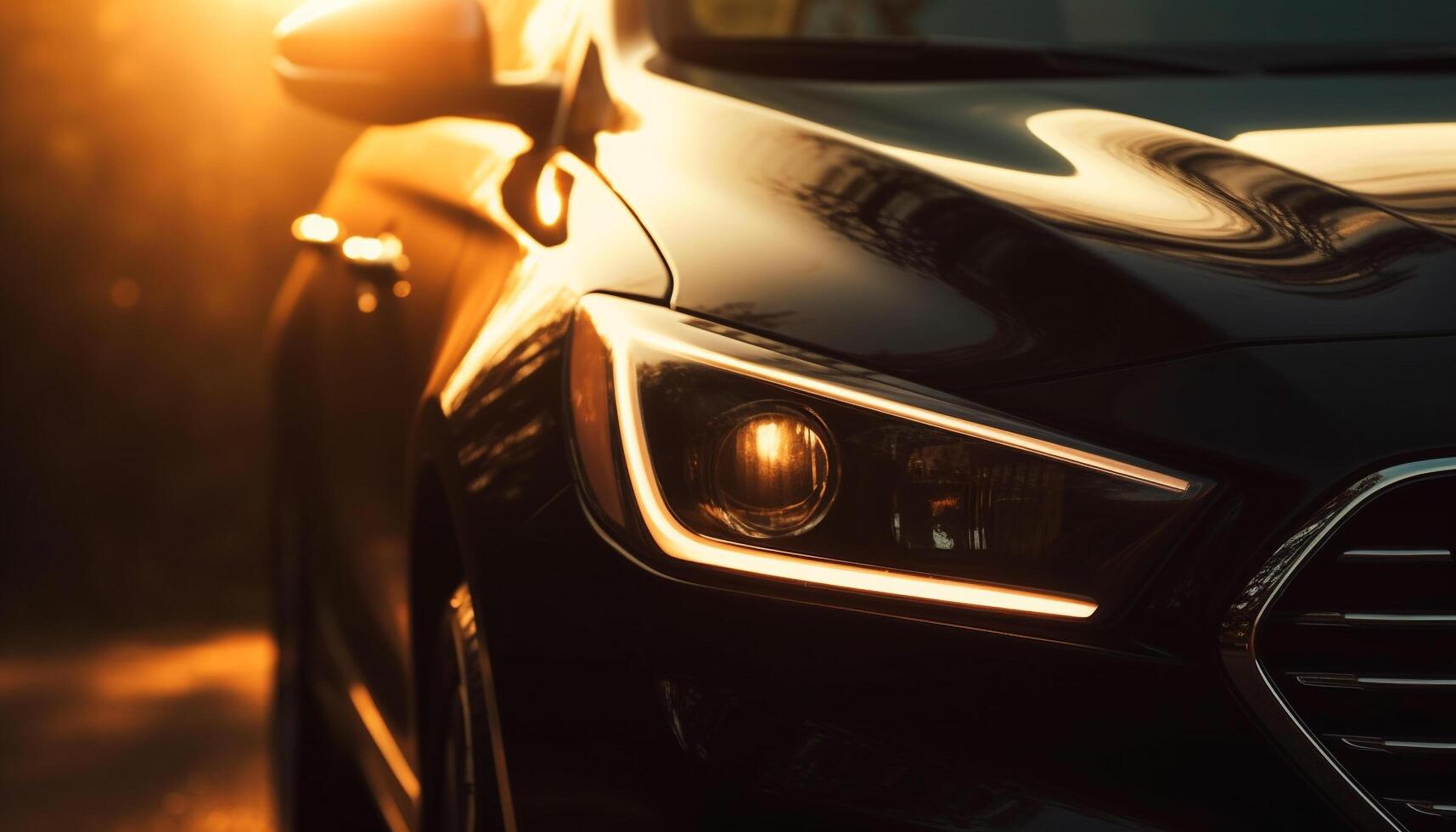glänzend Sport Auto Fahren im der Verkehr mit beleuchtet Scheinwerfer beim Nacht generiert durch ai foto