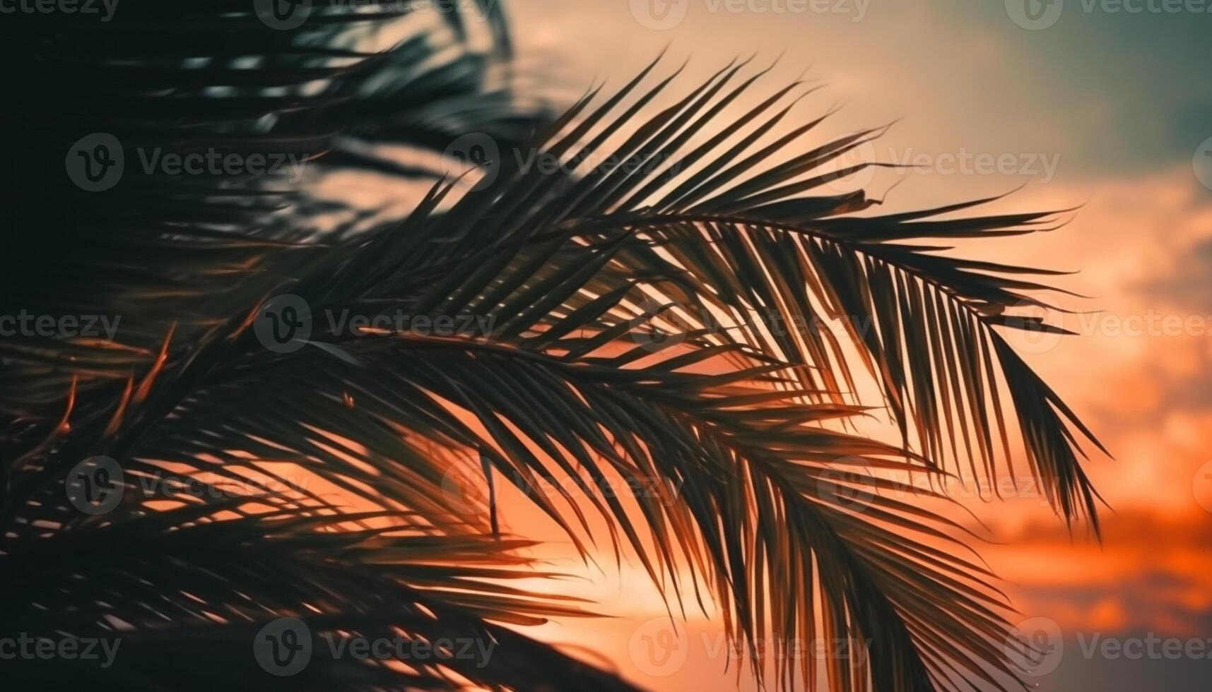 Silhouette Palme Baum zurück zündete durch Sonnenuntergang, tropisch Urlaube Schönheit generiert durch ai foto