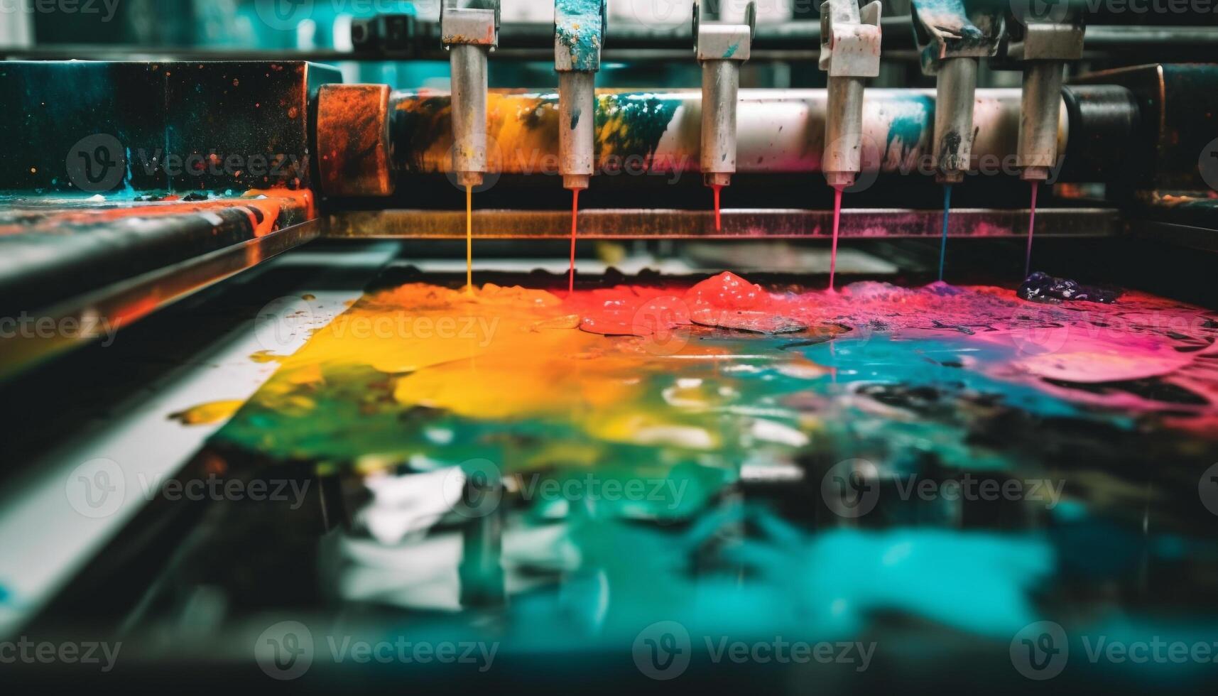 beschwingt Farben mischen mit Fertigkeit auf Metall Maschinen im Fabrik generiert durch ai foto