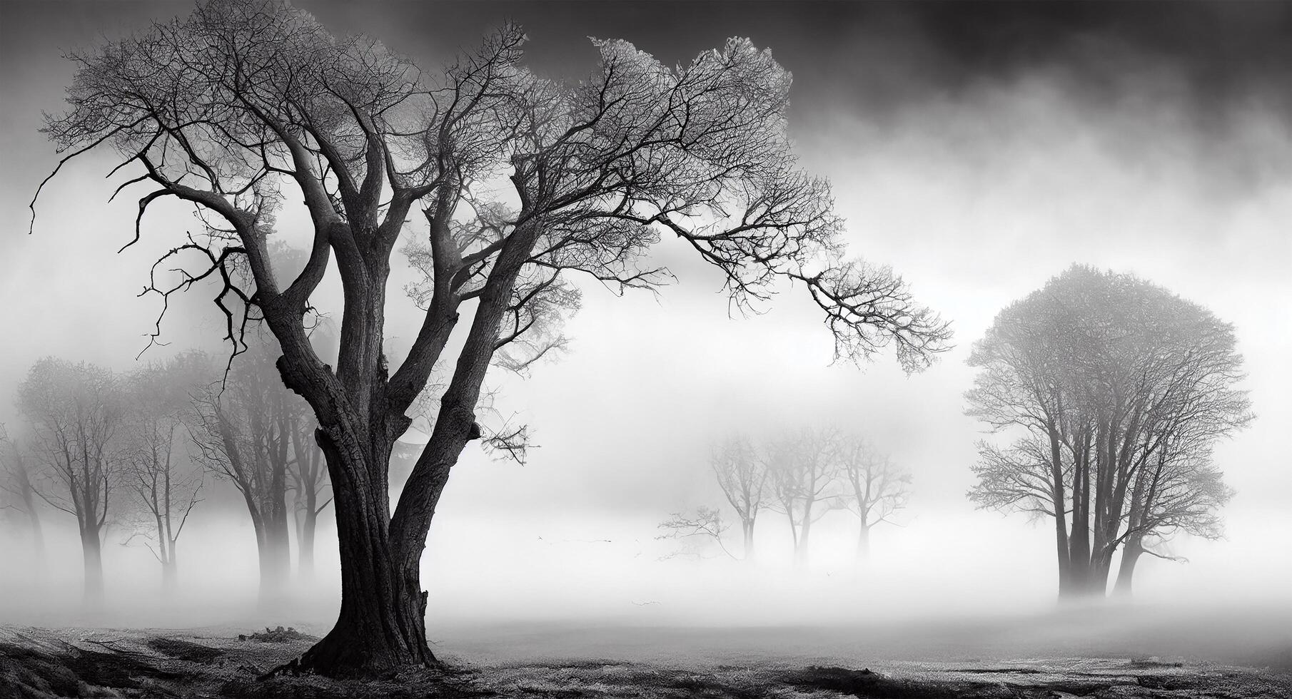 gespenstisch Wald Silhouette im still schwarz und Weiß ,generativ ai foto