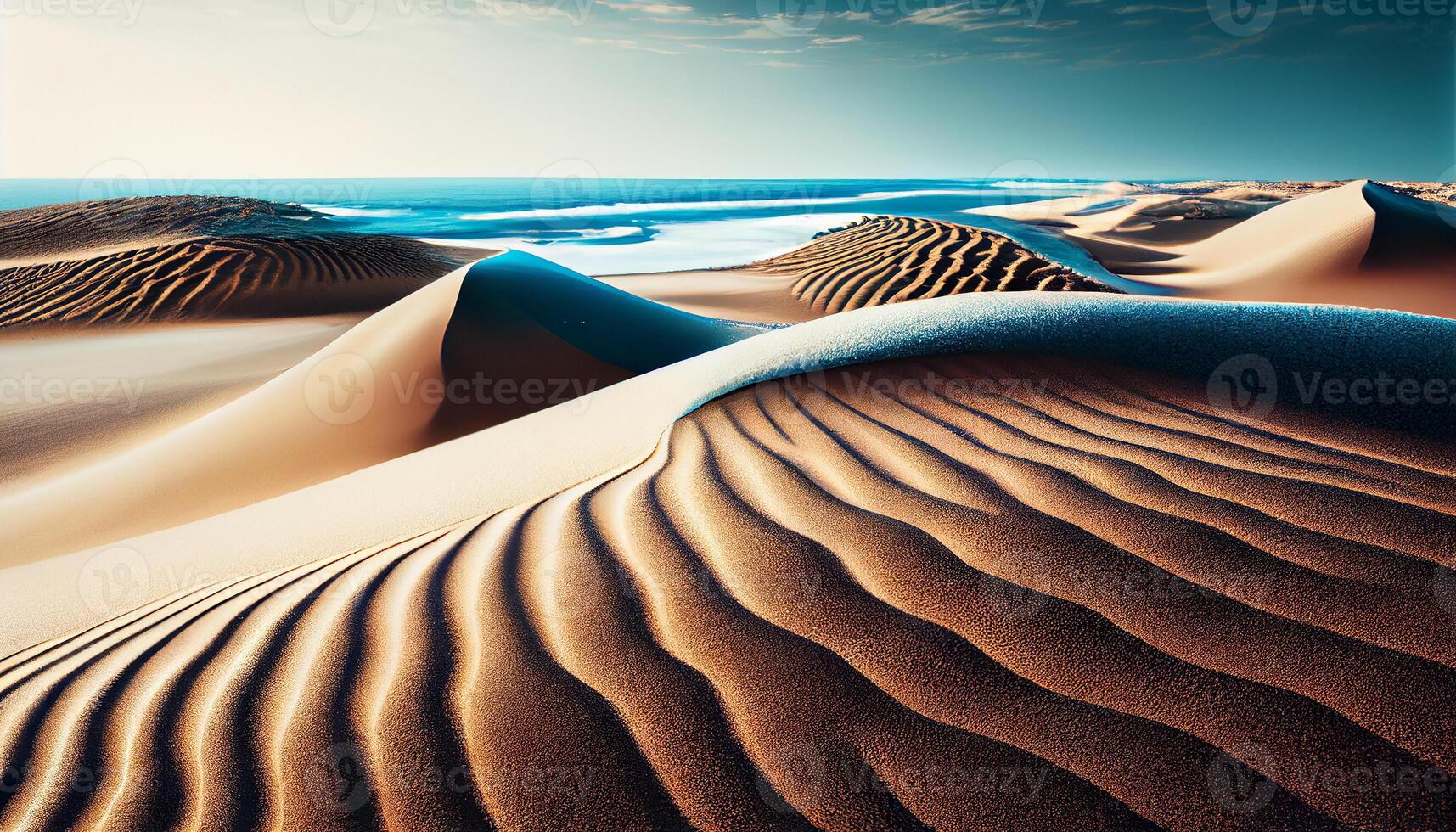 Sand Dünen Welligkeit im trocken Afrika Sonnenuntergang ,generativ ai foto