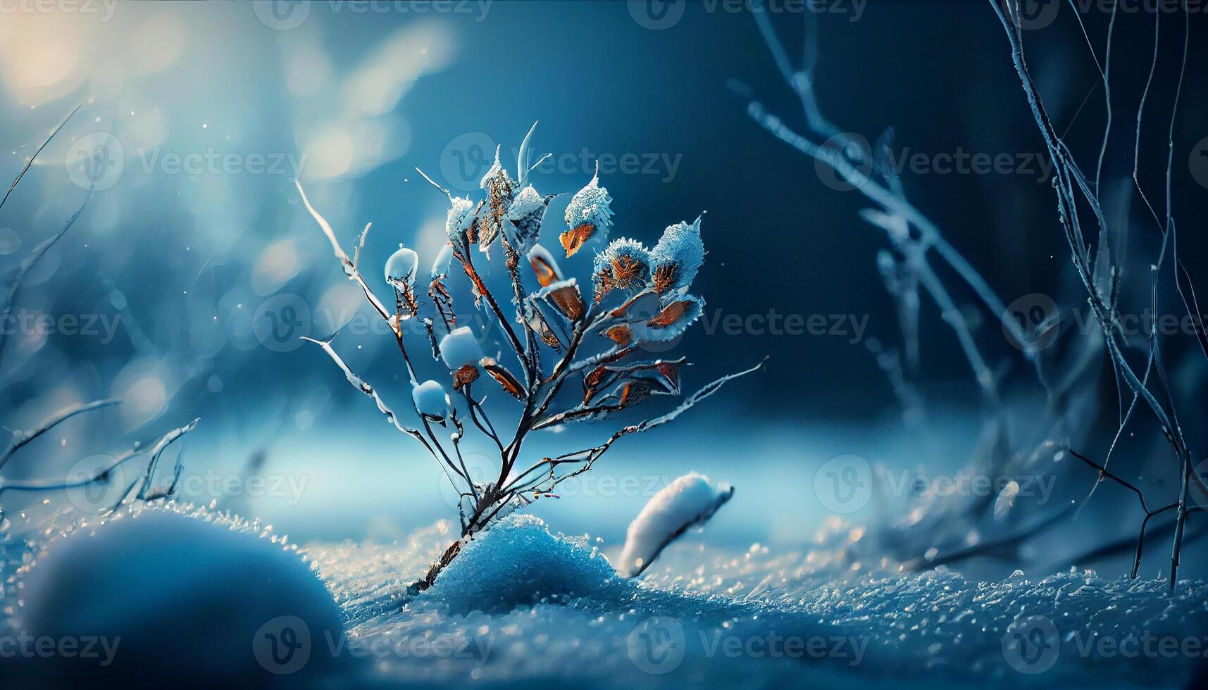 Natur Schönheit im schließen oben Blau Winter Blätter ,generativ ai foto