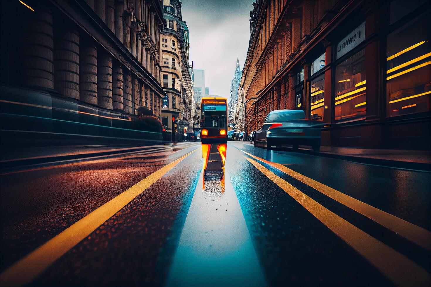 Stadt Leben verschwommen Bewegung, Geschwindigkeit, und der Verkehr ,generativ ai foto