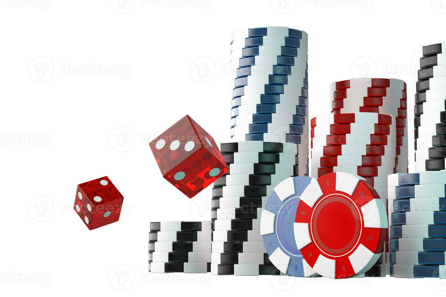 3d Kasino Glücksspiel Poker Token und Würfel foto