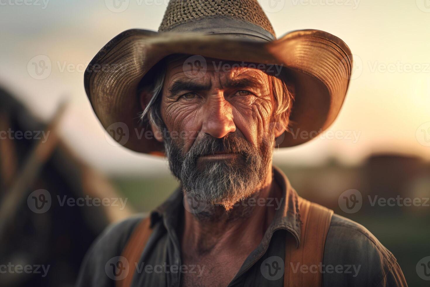 Porträt von ein alt Farmer ai generativ foto