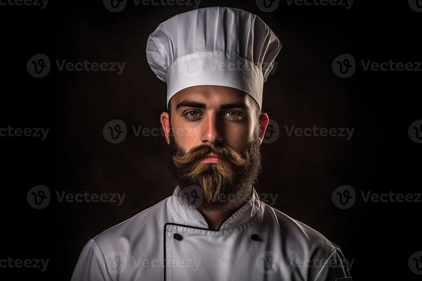 Porträt Koch Stehen zuversichtlich isoliert auf schwarz ai generativ foto