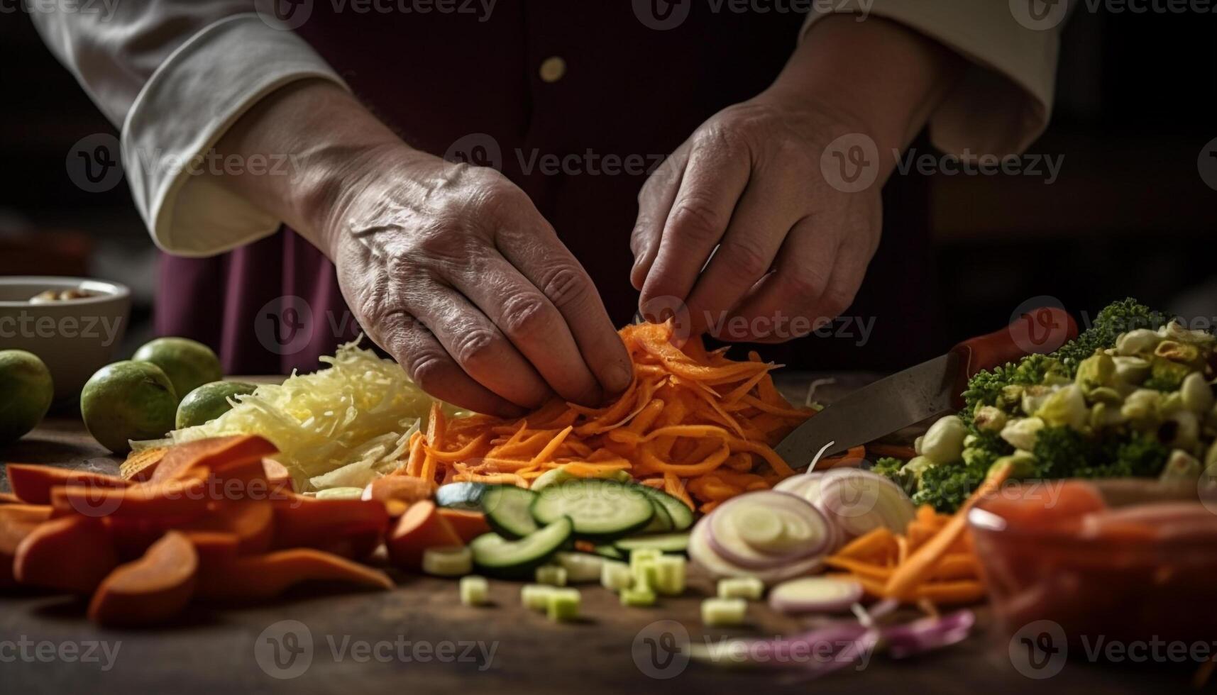 frisch gehackt Gemüse zum ein gesund Salat Mahlzeit generiert durch ai foto