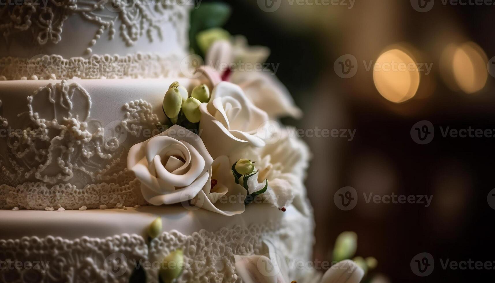 elegant Braut und Bräutigam feiern Liebe mit Gourmet Dessert generiert durch ai foto