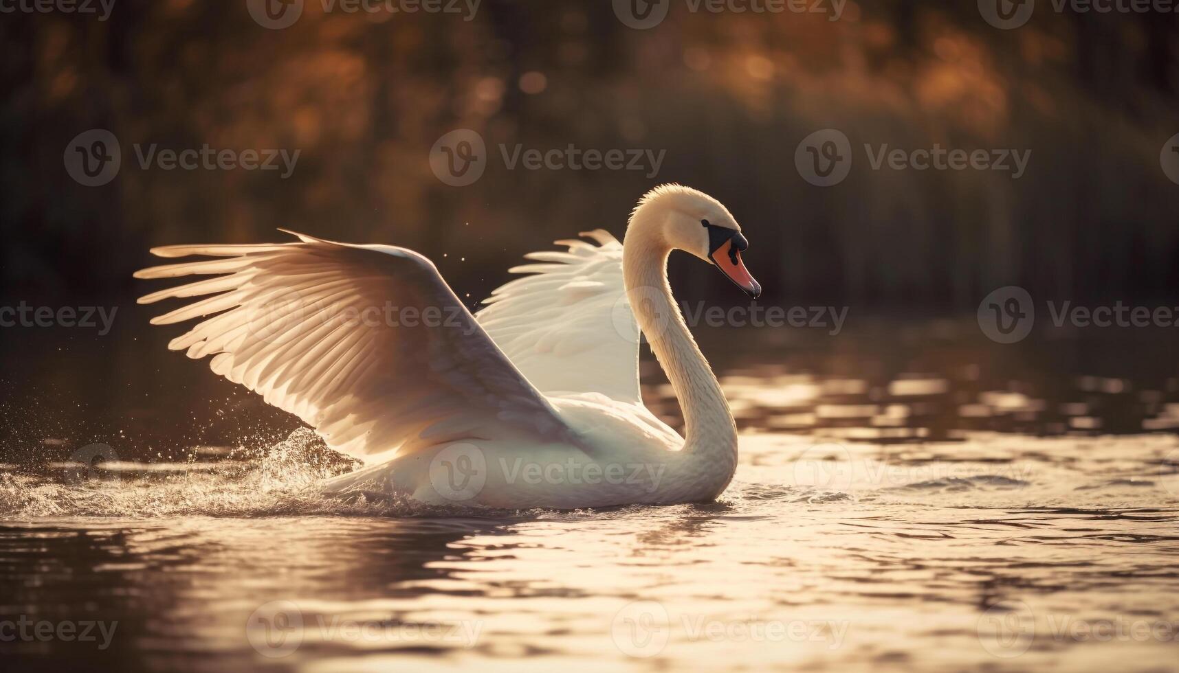 stumm Schwan anmutig schwimmt im still Teich generiert durch ai foto