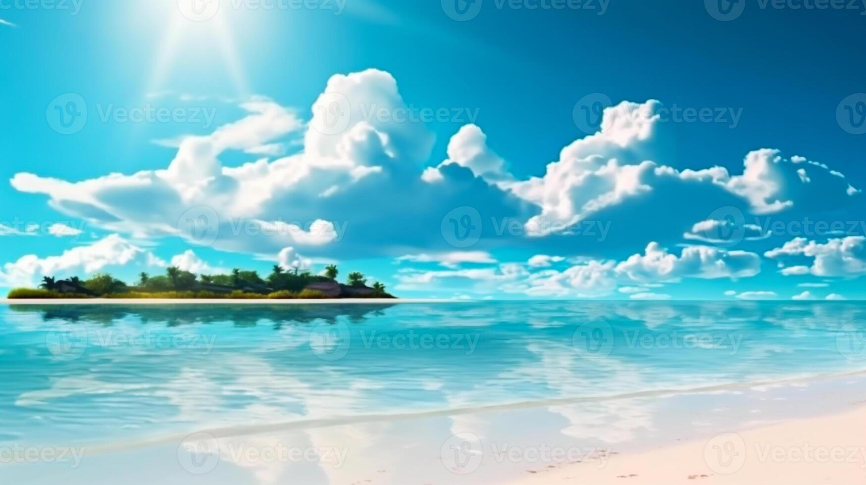 Landschaft Bild von Sommer- Strand Seite sonnig Tag zum Hintergrund. Vorlage Netz Seite? ˅ Design. generativ ai foto