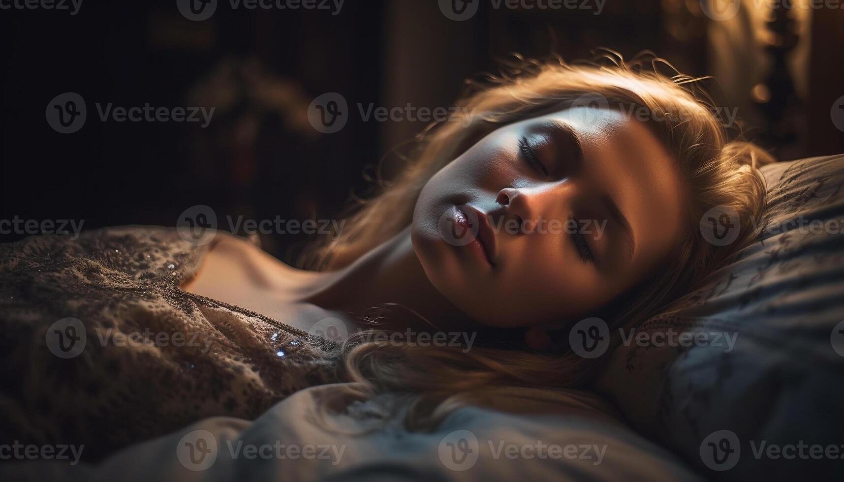 einer schön Frau ruhen im komfortabel Schlafzimmer generiert durch ai foto