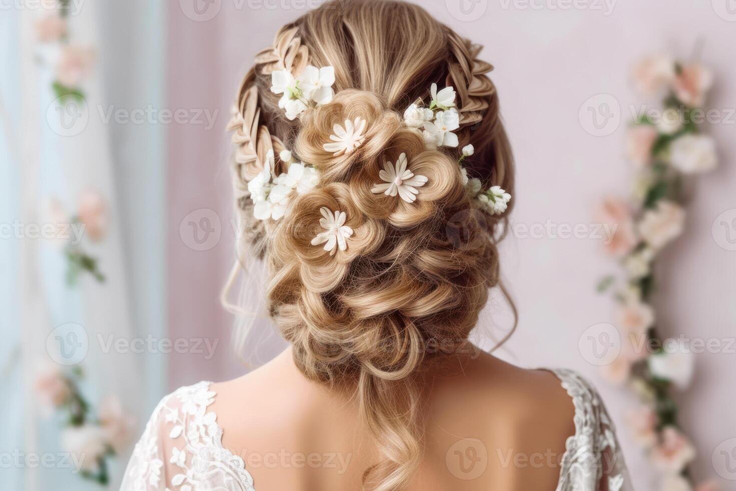 Lager Foto von Hochzeit Frisuren zum lange Haar aussehen von zurück Fotografie ai generiert