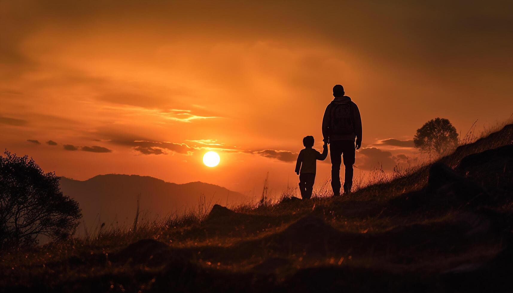 ein Familie Wandern zusammen, Umarmen Herbst Schönheit generiert durch ai foto