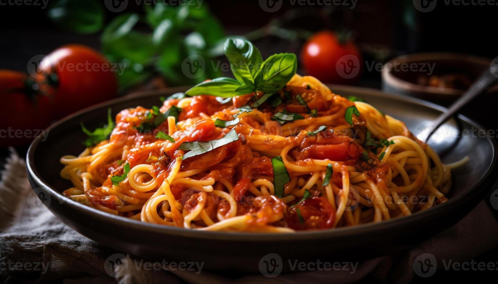 Italienisch Pasta Gericht mit Bohnenkraut Bolognese Soße generiert durch ai foto