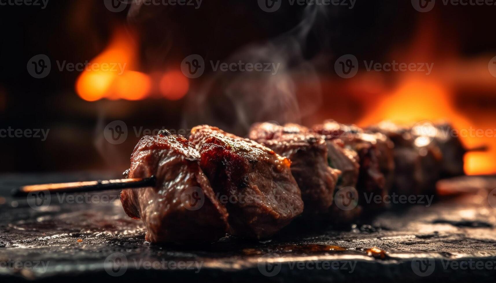 Flamme gegrillt Fleisch Spieße, perfekt zum Sommer- Picknicks generiert durch ai foto