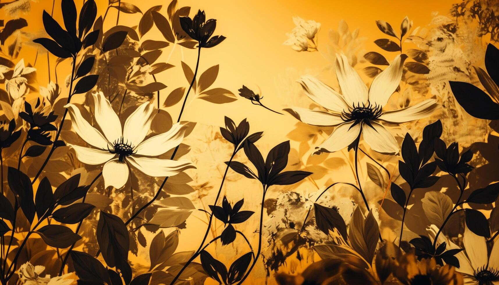 Silhouette Ast mit Gelb blühen gegen Sonnenuntergang generiert durch ai foto