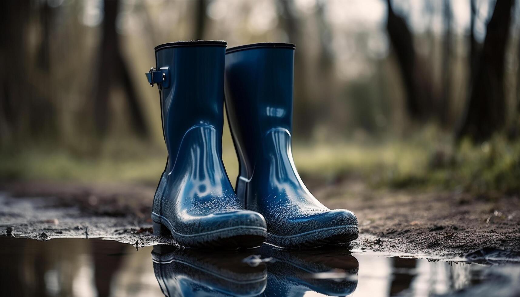 schlammig Gummi Stiefel reflektieren Herbst Natur Szene generiert durch ai foto