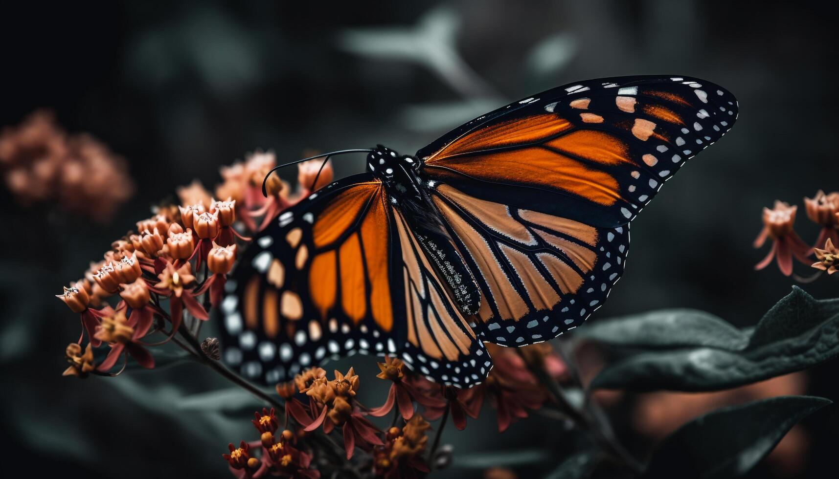 beschwingt Monarch Schmetterling Flügel Vitrinen entdeckt Eleganz generiert durch ai foto