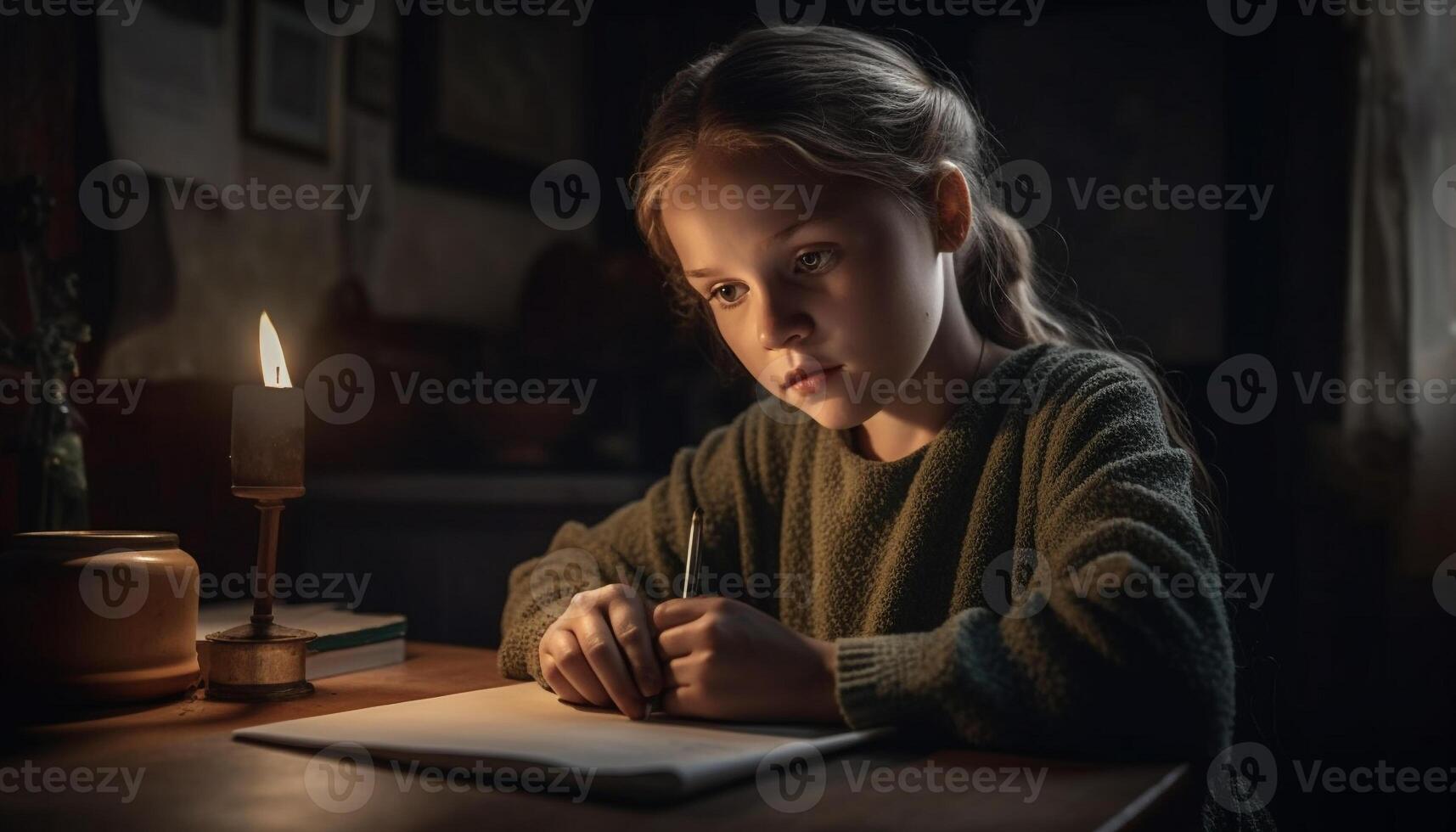 ernst jung Mädchen studieren Literatur im Einsamkeit generiert durch ai foto