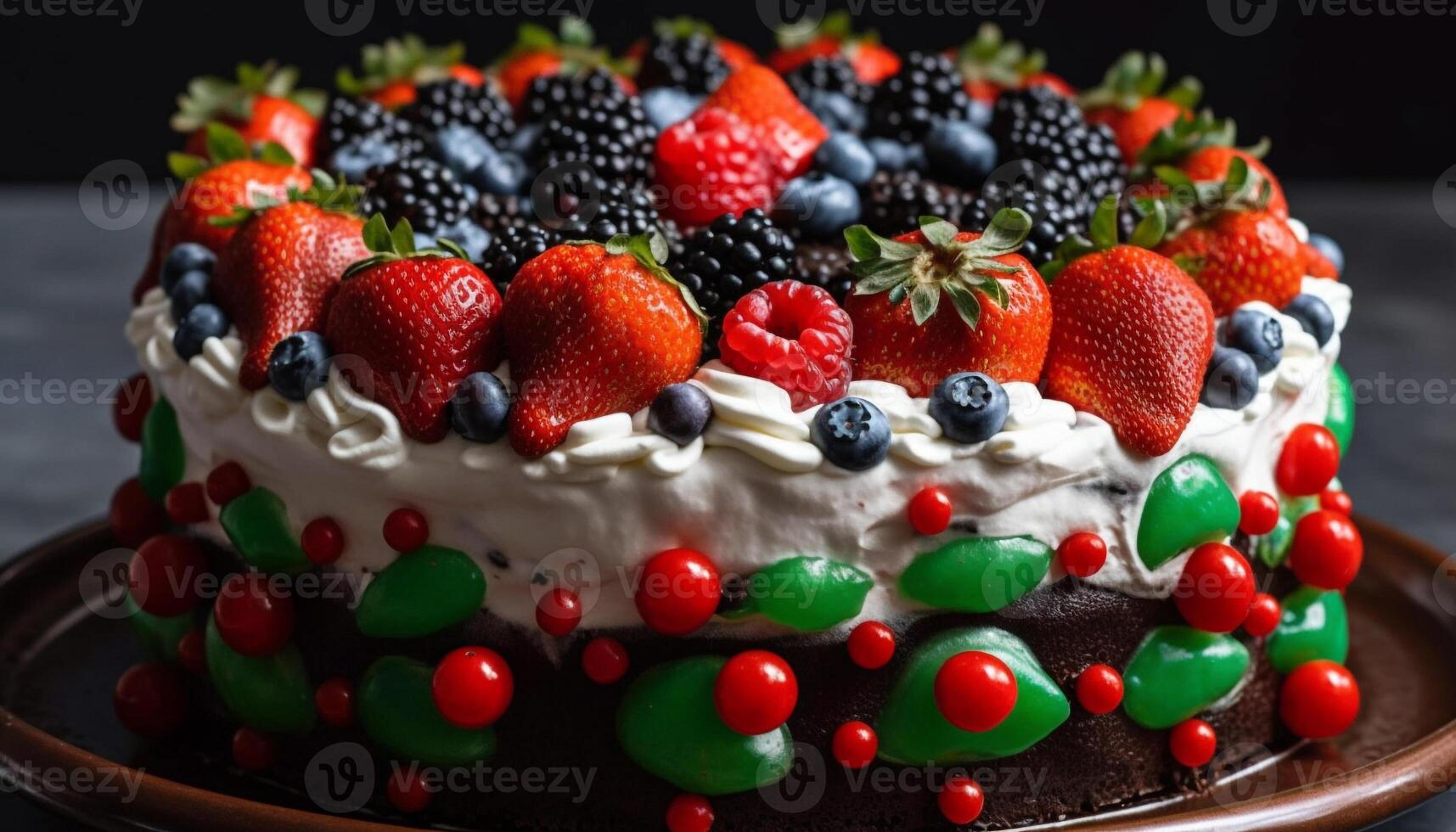 ausgepeitscht Creme, Beere Käsekuchen Freude auf Teller generiert durch ai foto