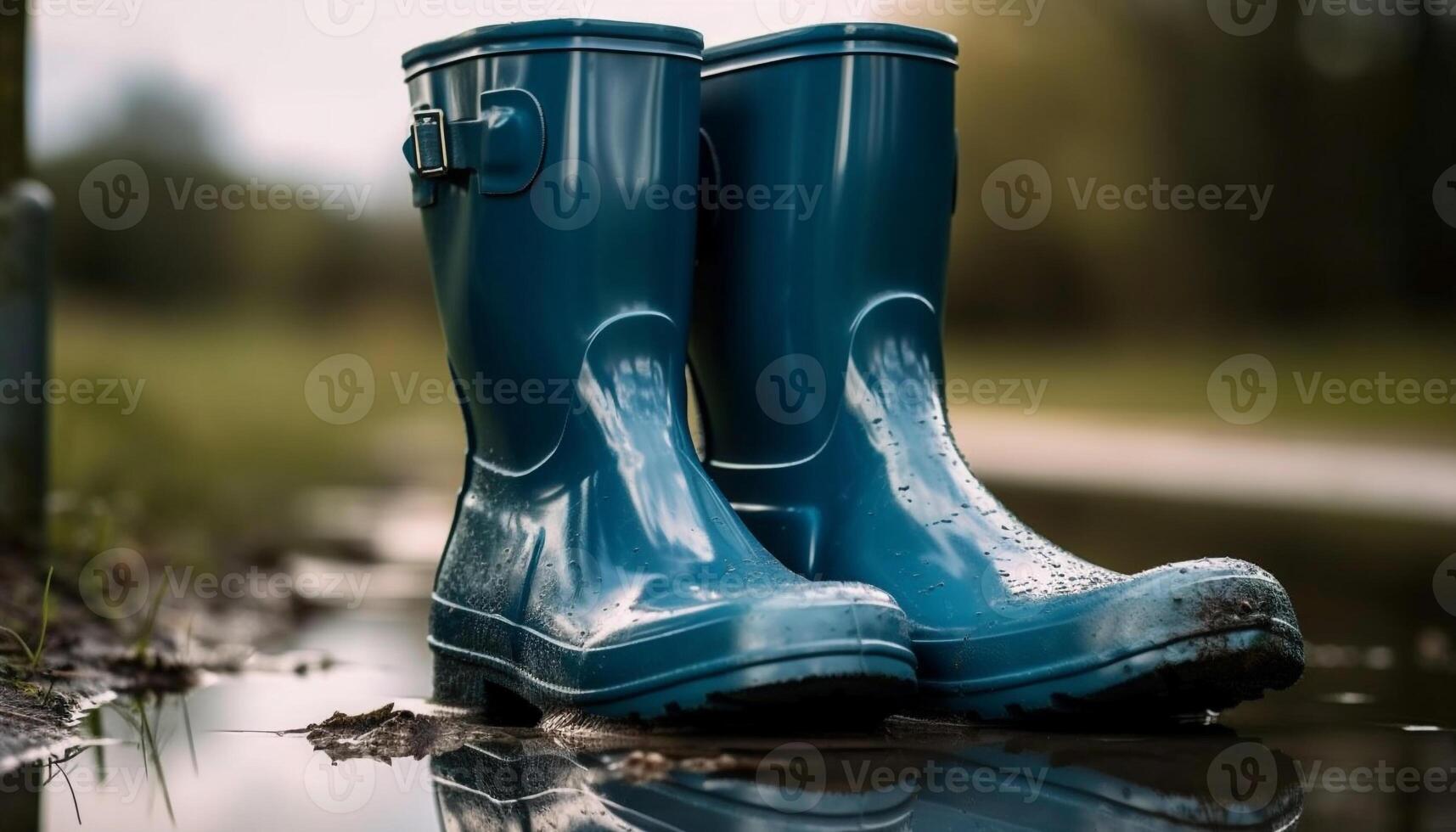 Gummi Stiefel planschen durch nass Herbst Schlamm generiert durch ai foto