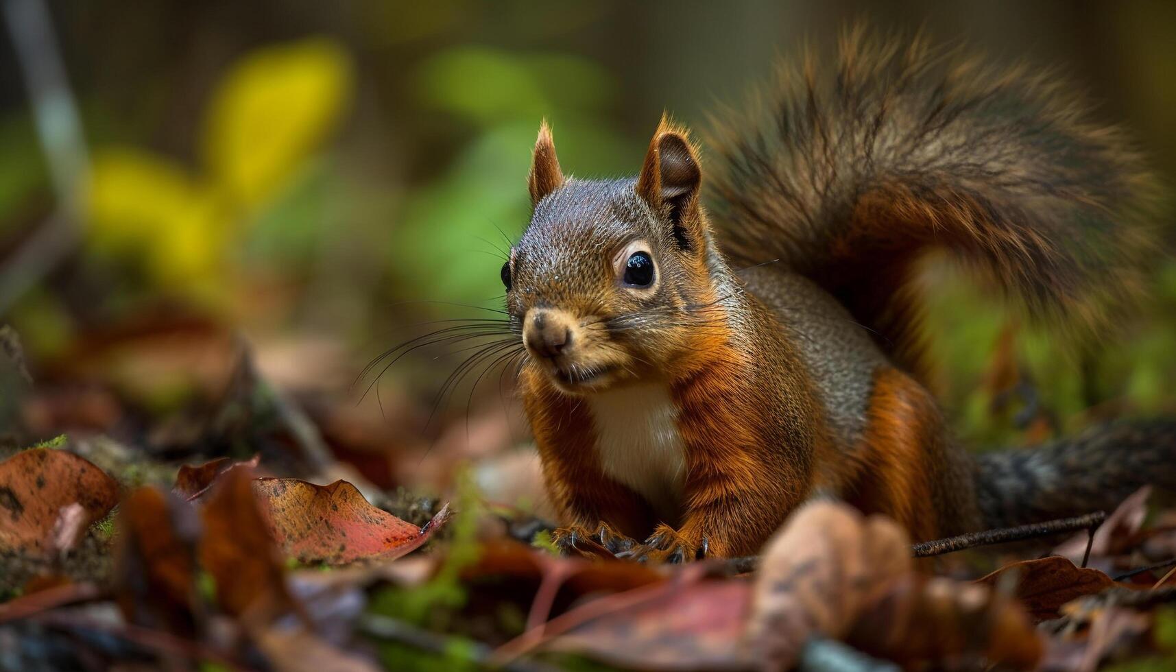 flauschige Eichhörnchen knabbern auf ein lecker Eichel generiert durch ai foto