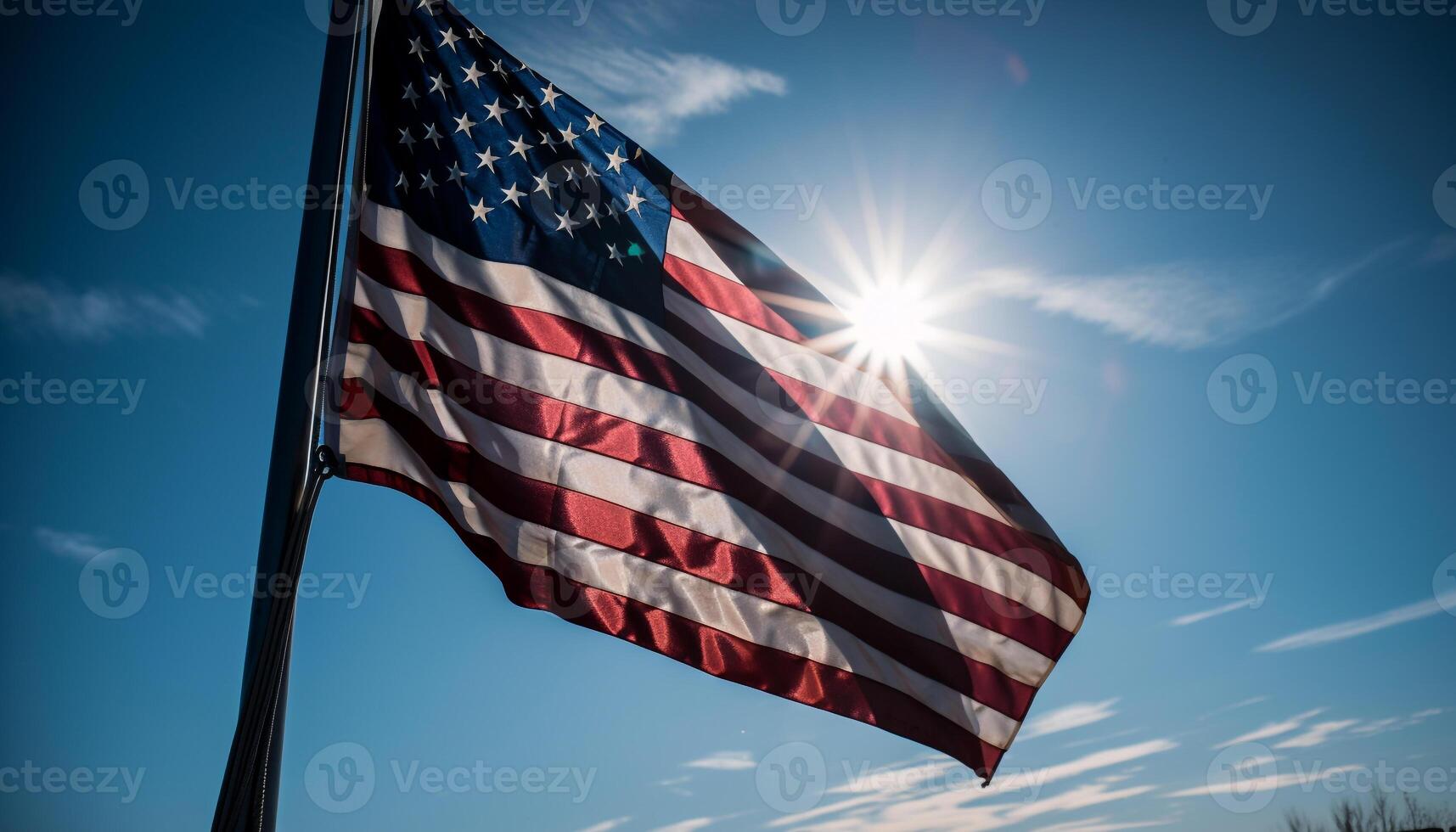 amerikanisch Flagge winken im das Sommer- Sonne generiert durch ai foto