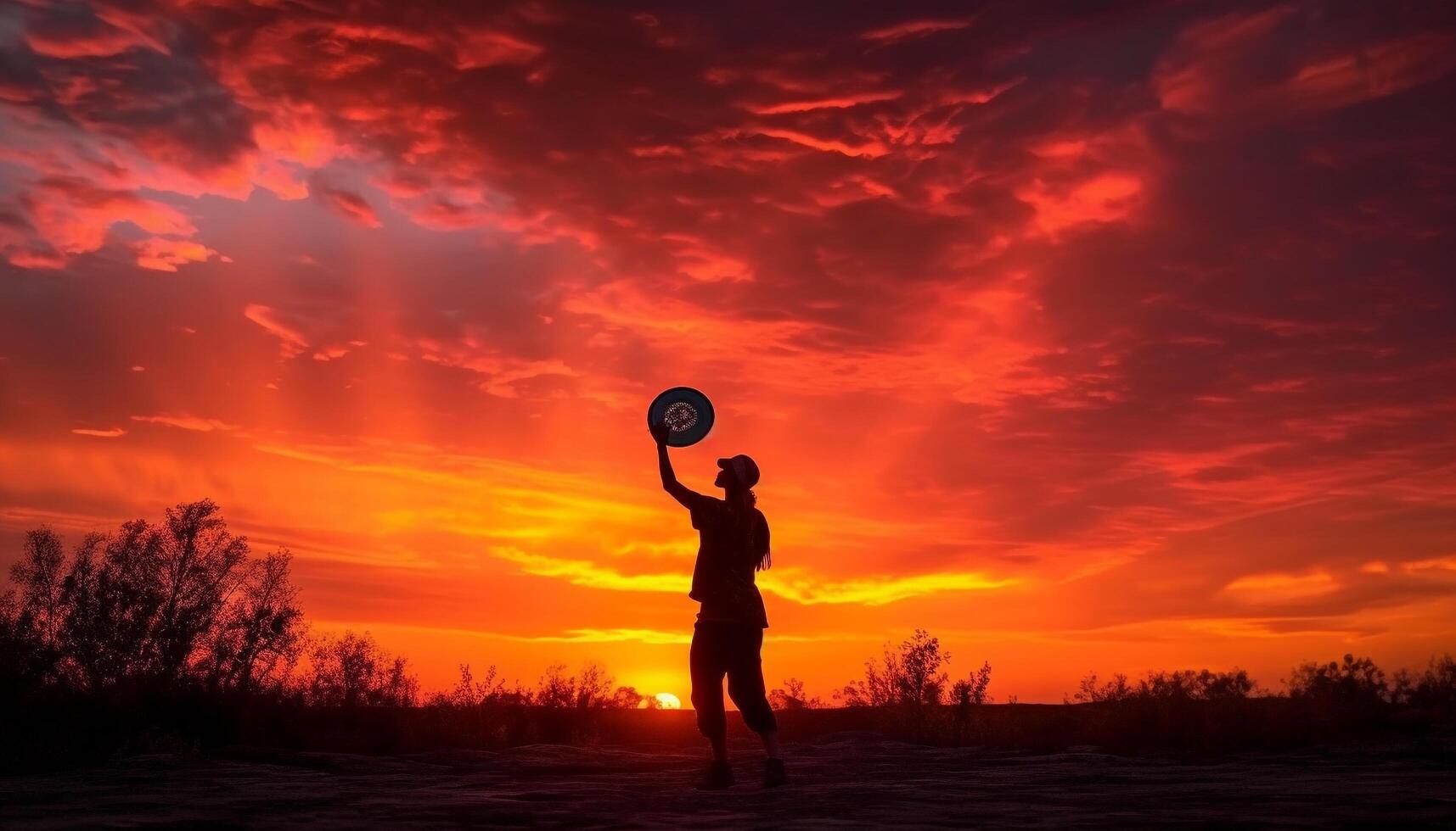 silhouettiert Sportler spielen Tennis beim Sonnenuntergang draußen generiert durch ai foto