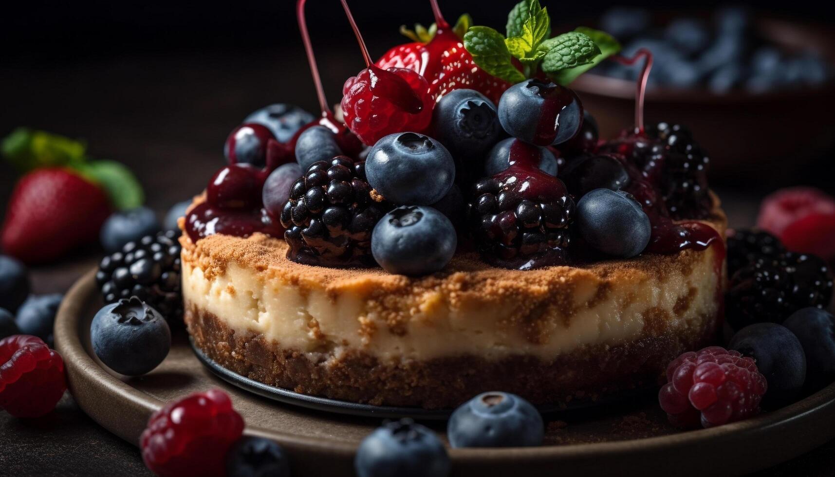 Beere Käsekuchen Genuss Gourmet Süss Kuchen Scheibe generiert durch ai foto