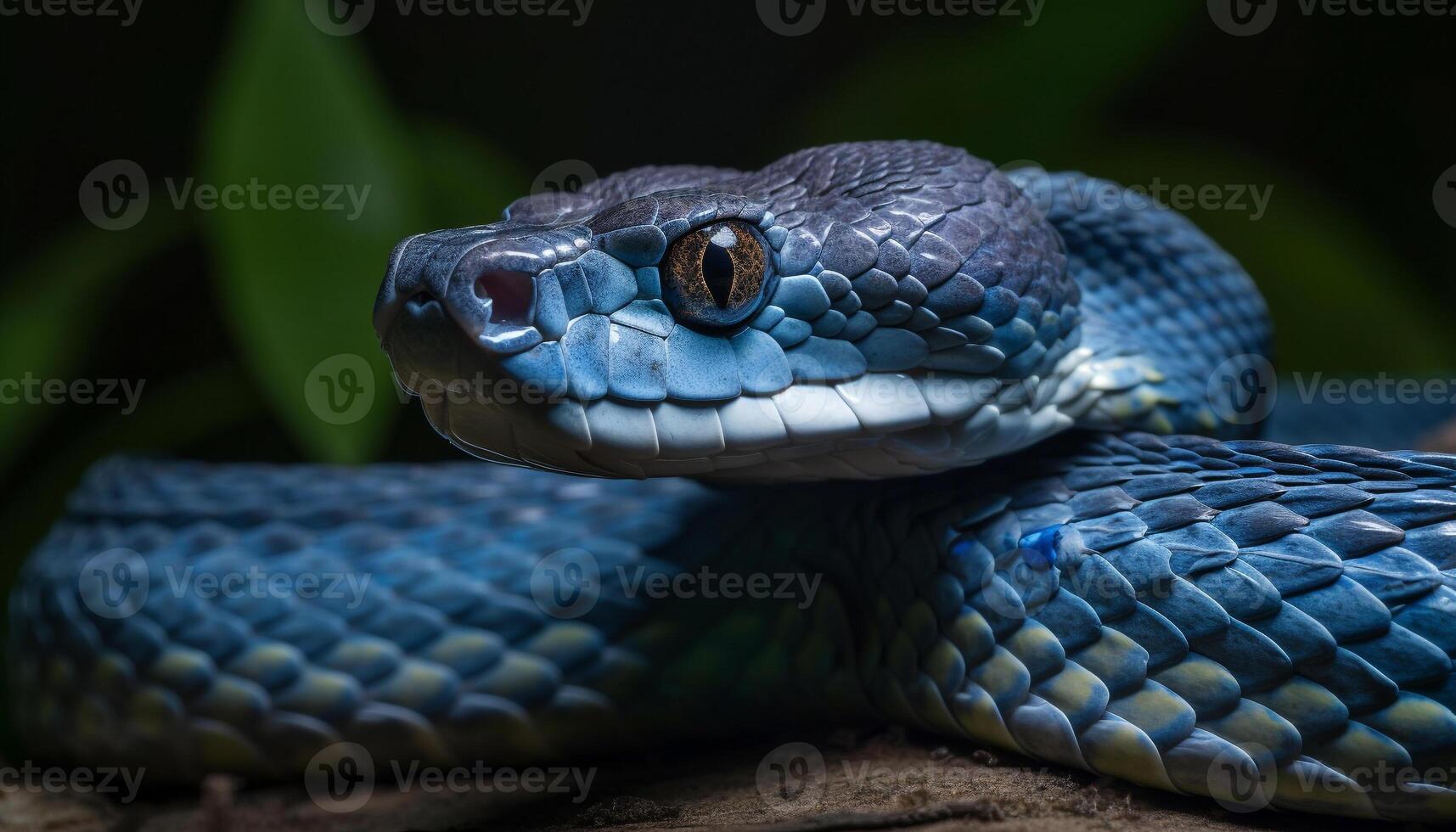 giftig Viper im Wald, getarnt im Blätter generiert durch ai foto