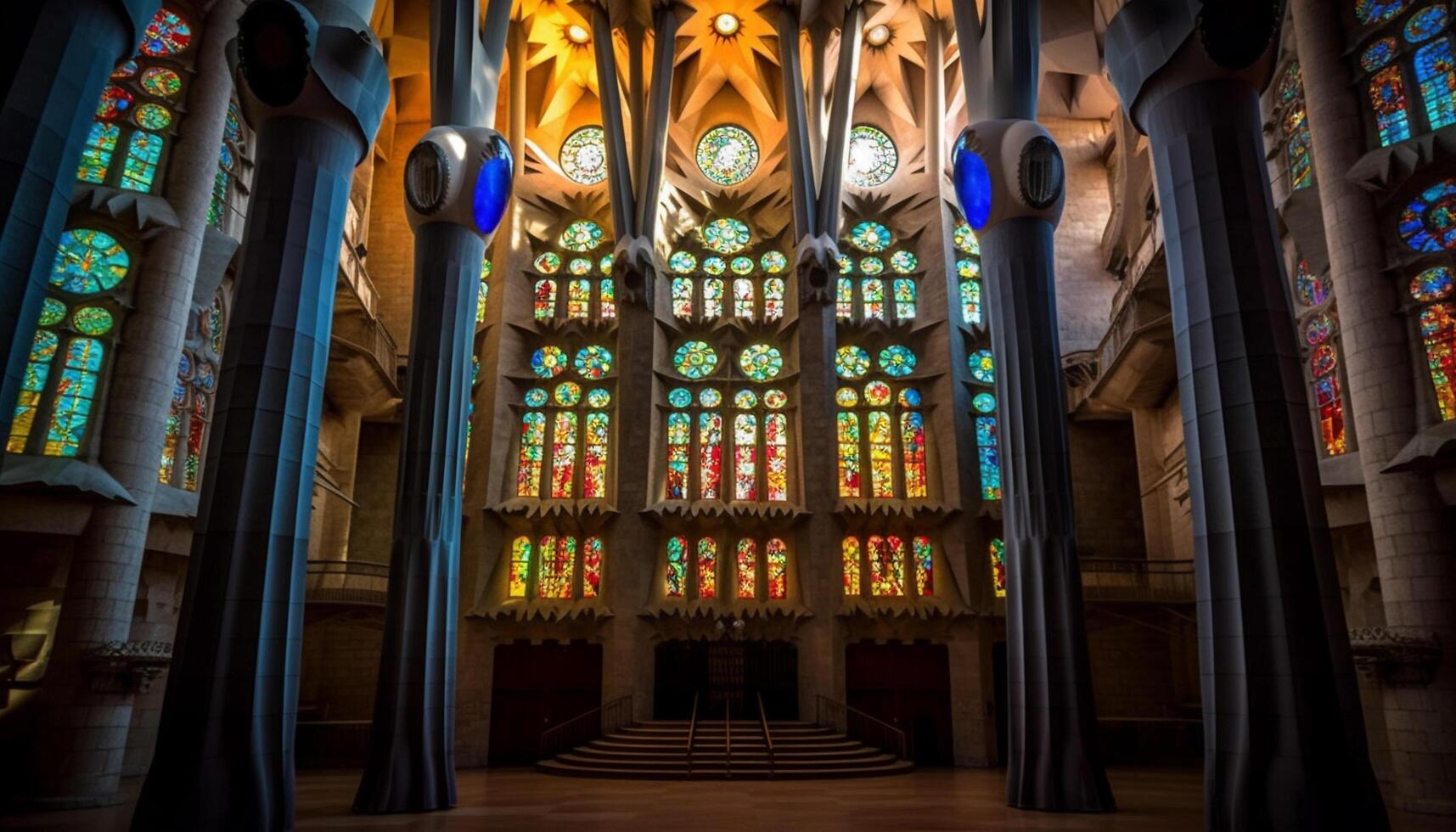 beschwingt befleckt Glas leuchtet gotisch Basilika Innere generiert durch ai foto