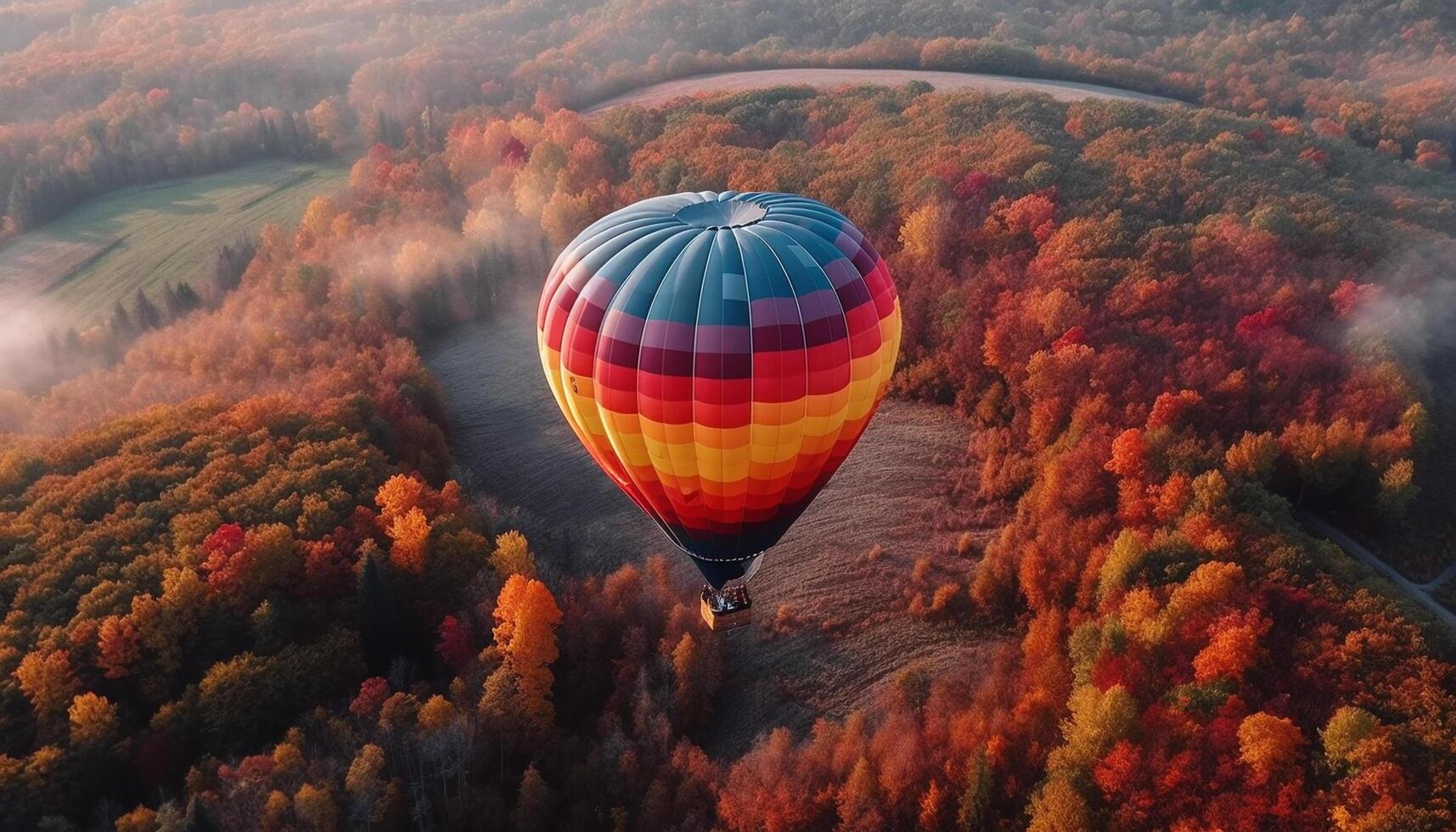 bunt Ballon steigt an im das Herbst Himmel generiert durch ai foto