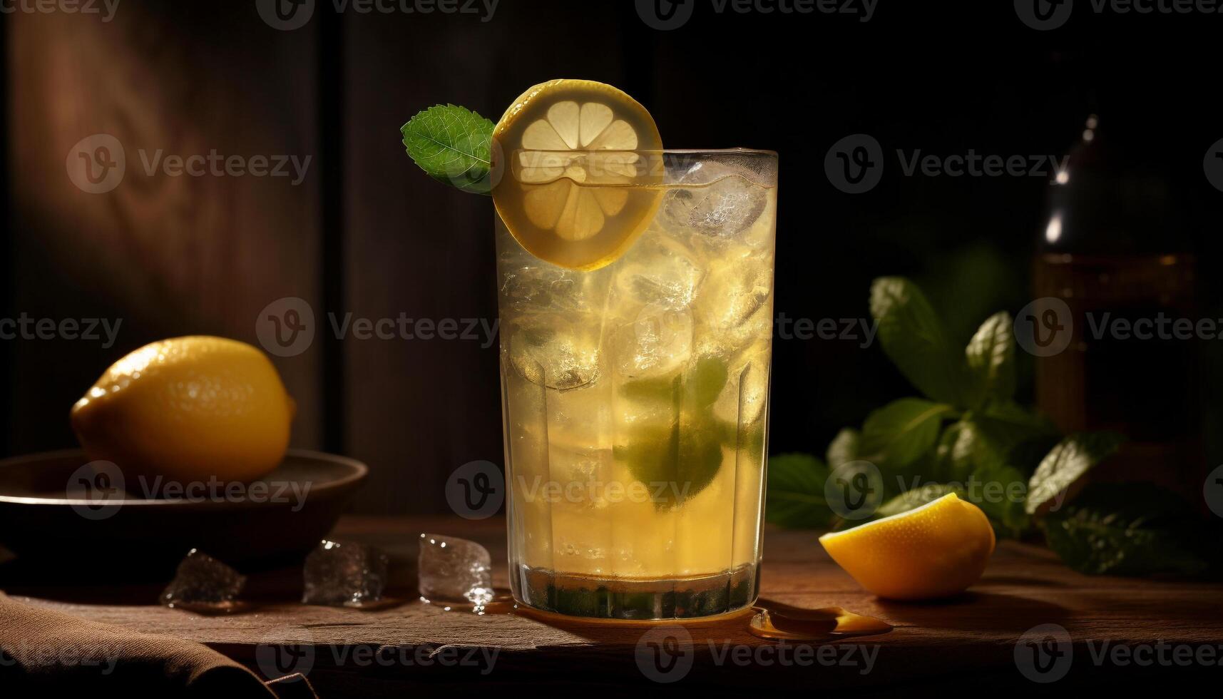 erfrischend Sommer- Cocktail mit Zitrone, Kalk, und Minze generiert durch ai foto