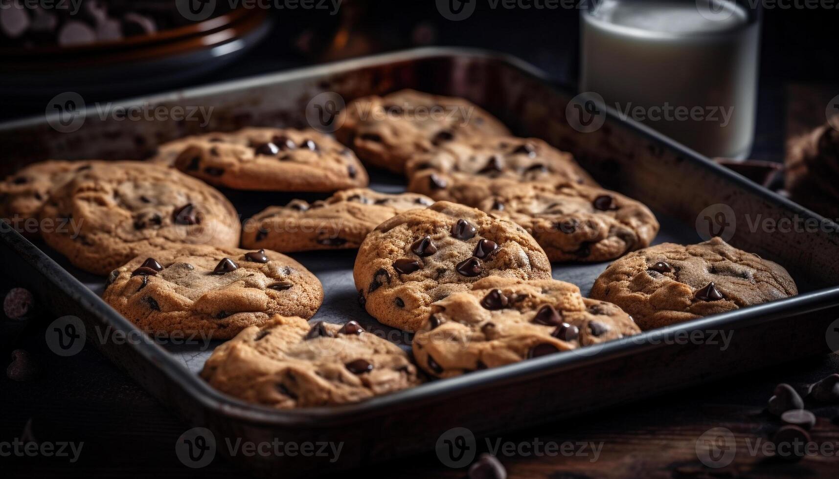 frisch hausgemacht Schokolade Chip Kekse auf Kühlung Gestell generiert durch ai foto
