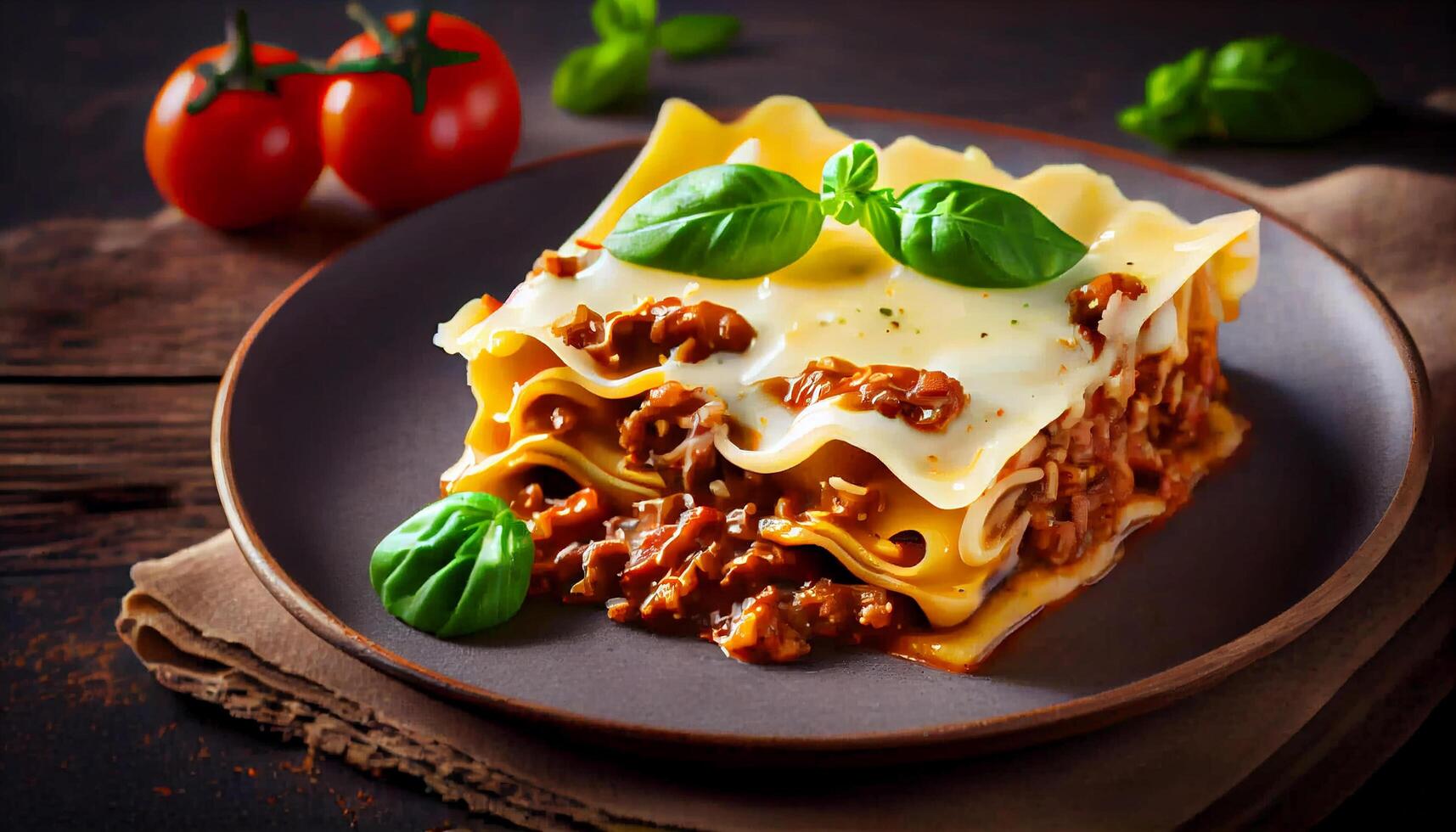 organisch Lasagne, Pasta, Fleisch und Gemüse Gericht generiert durch ai foto