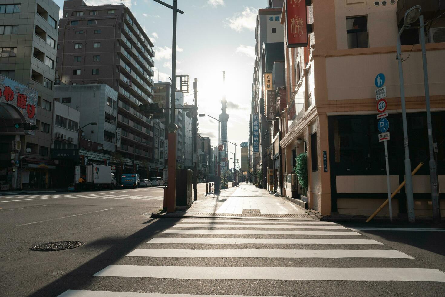 Tokio, Japan - - April 8, 2023 Tokyo Stadt mit Tokyo Himmelsbaum Hintergrund gegen wolkig Himmel foto