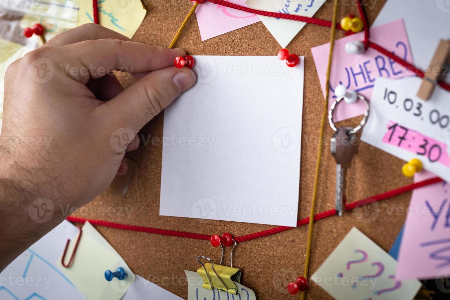 Suchkonzept eine Detektivtafel mit Beweisen foto