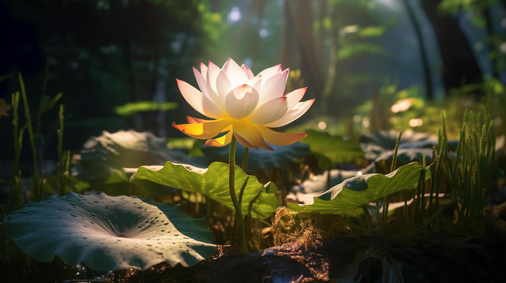 Lotus Blume, ein Single Lotus Blume leuchtenden im das Sonne, ai generiert foto