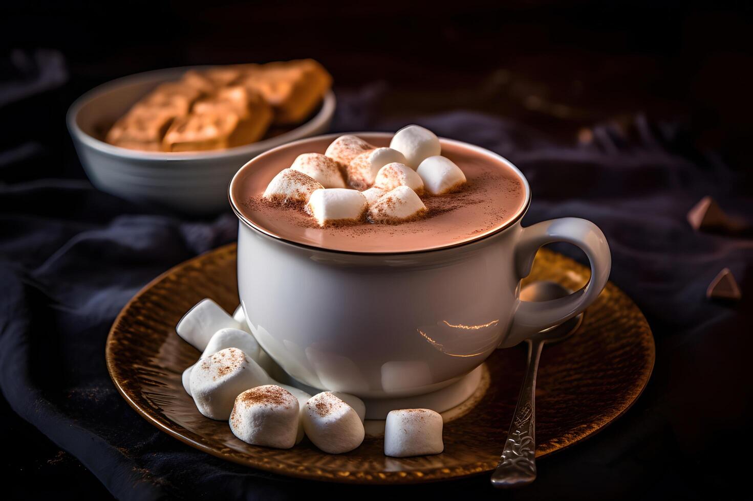 Süss und nachsichtig Französisch heiß Schokolade mit Marshmallows, generativ ai foto