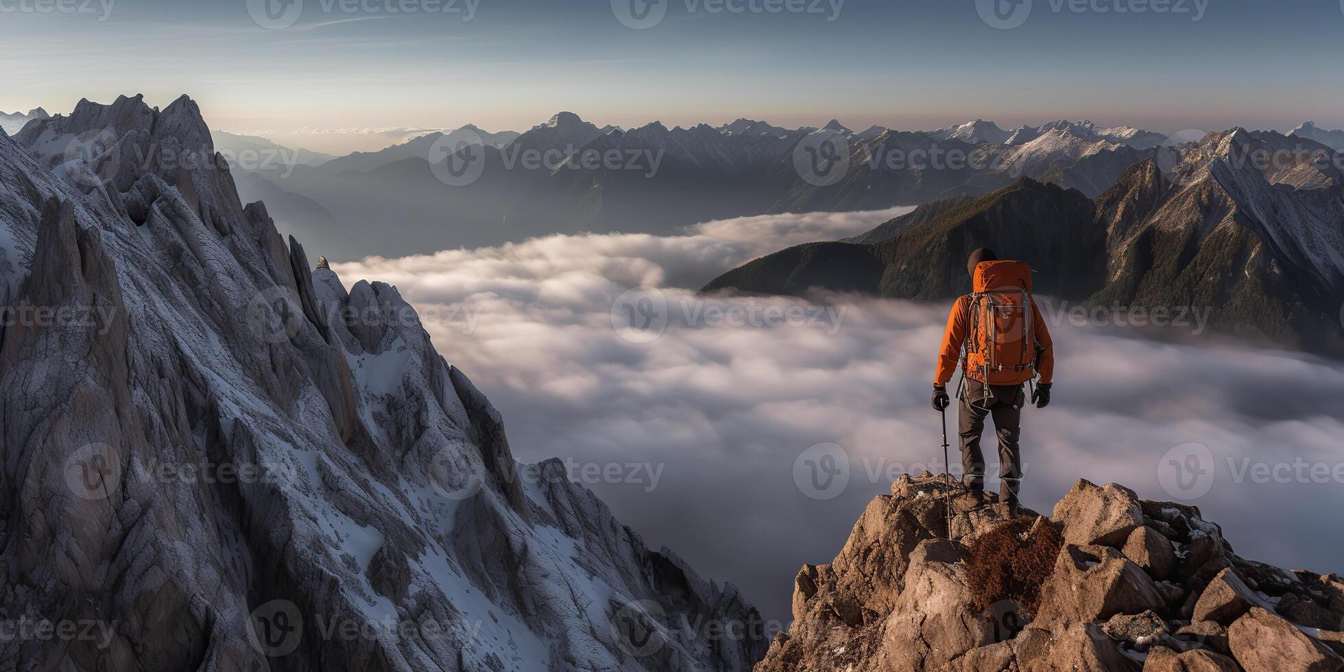 ai generiert. ai generativ. Foto Illustration von Abenteuer erkunden Berg Bergsteigen Lebensstil. Grafik Kunst