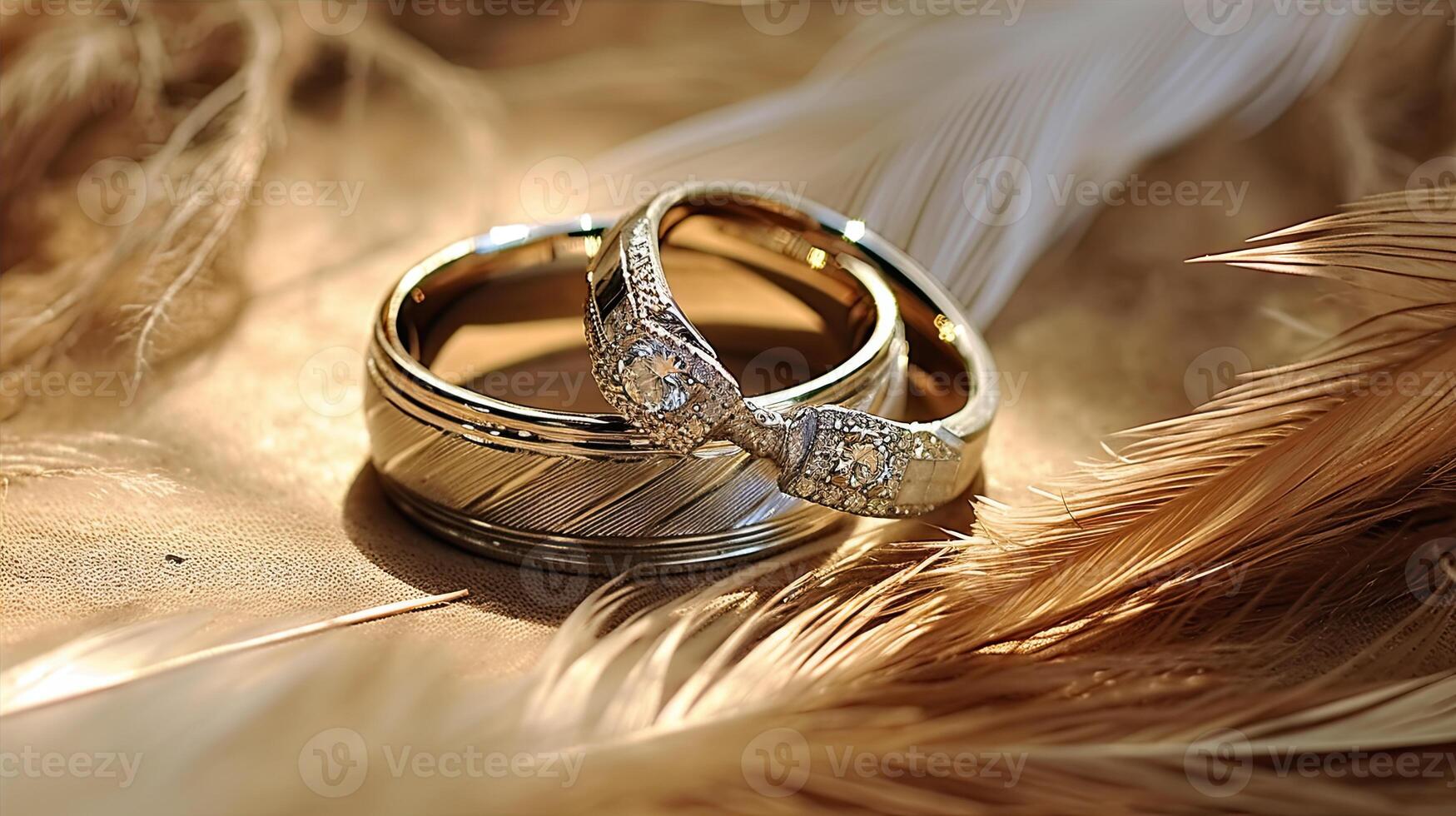 Hochzeit Ringe und Tauben. erstellt mit generativ ai foto
