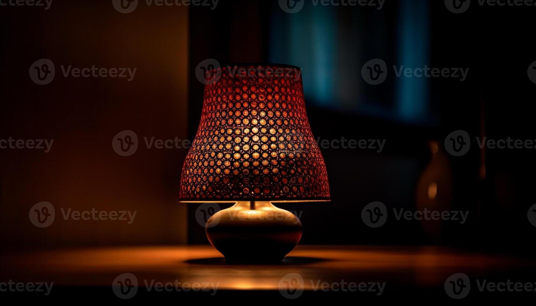 modern Lampe leuchtet dunkel Schlafzimmer mit Eleganz generiert durch ai foto
