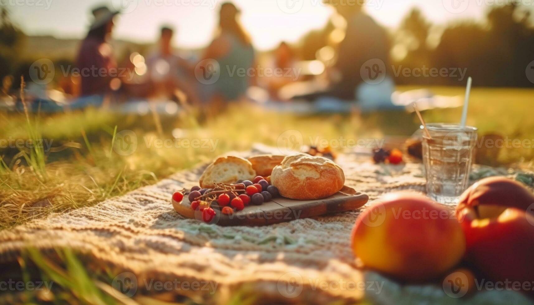 frisch Picknick Mahlzeit auf Gras, Natur Erfrischung generiert durch ai foto