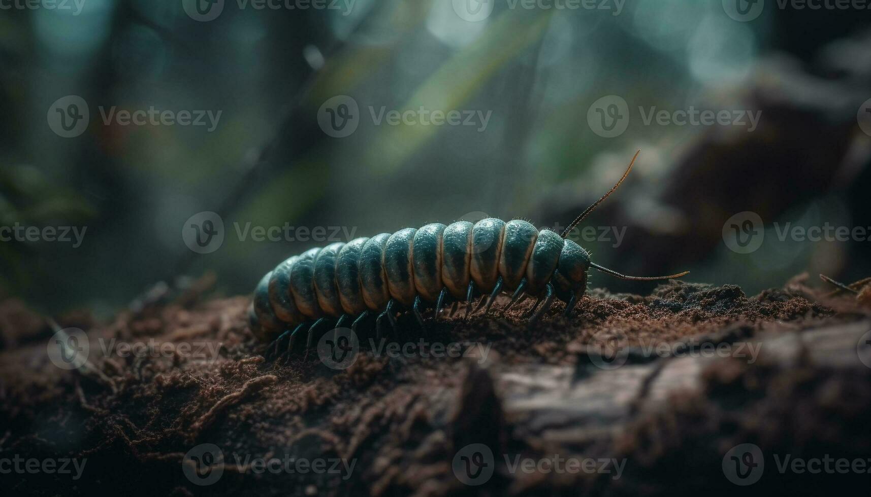 kriechen Raupe auf Grün Blatt im Wald generiert durch ai foto