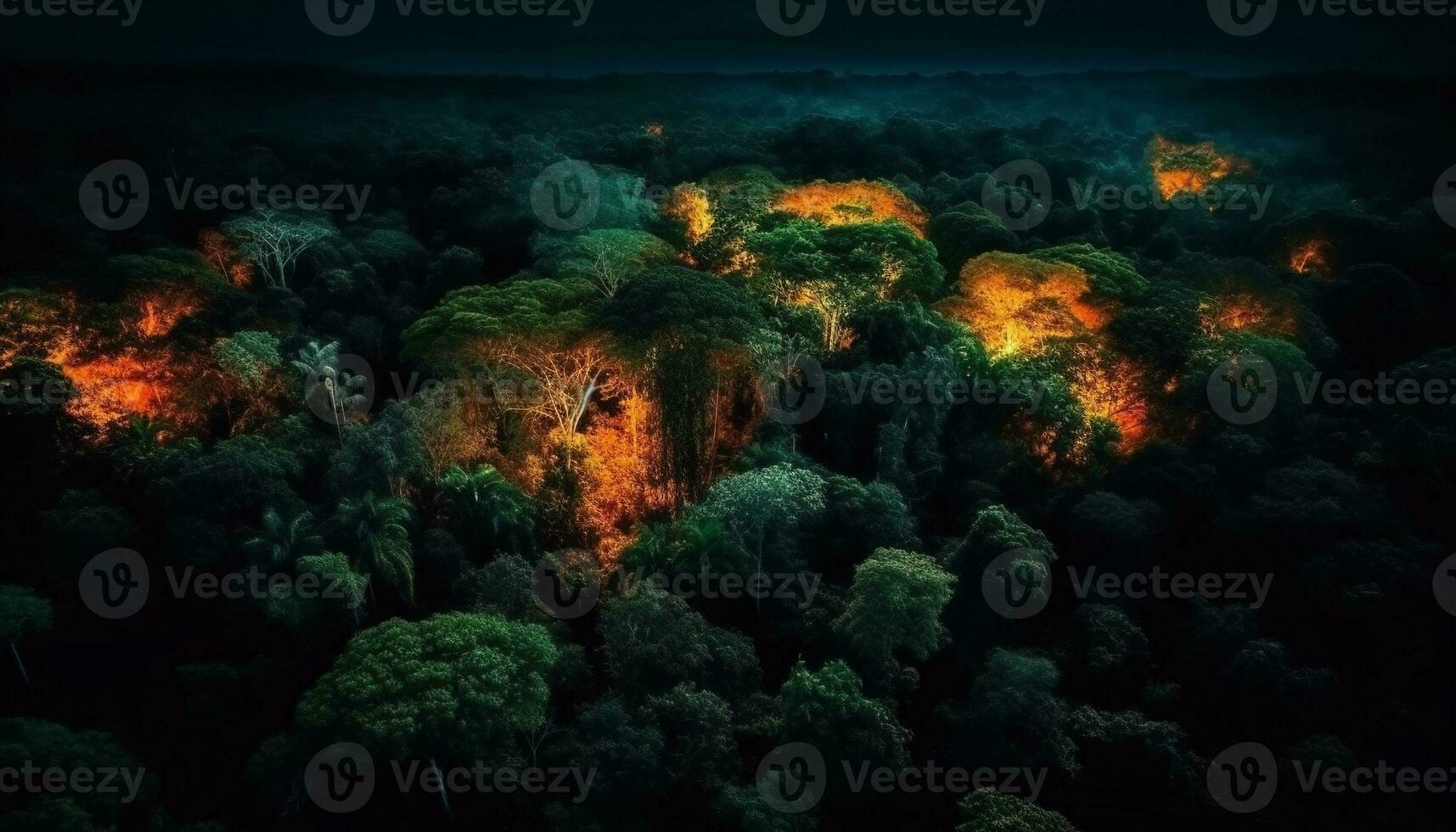 glühend Feuer entzündet sich das dunkel Wald Geheimnis generiert durch ai foto
