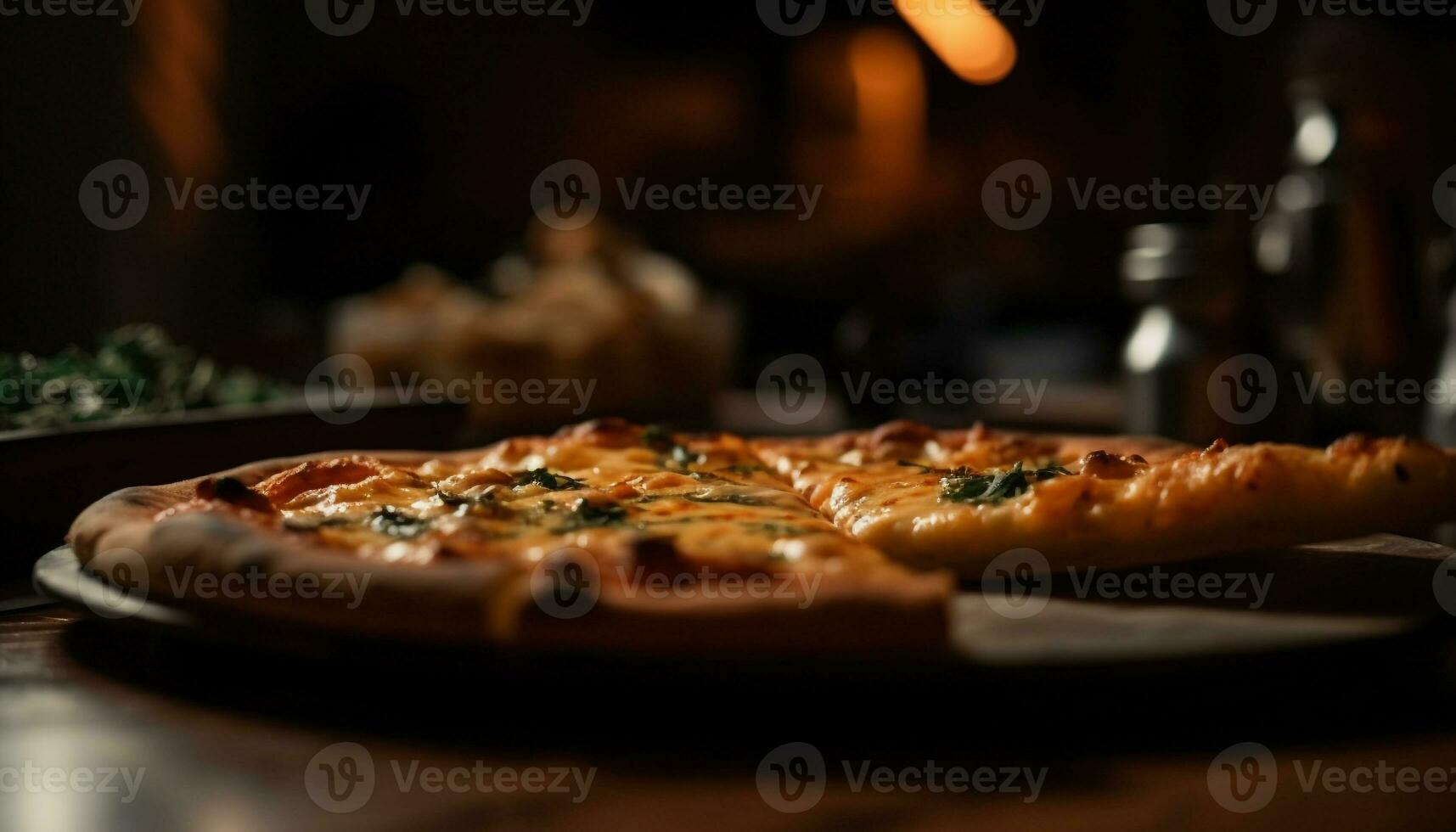 frisch gebacken Gourmet Pizza auf rustikal Holz Tabelle generiert durch ai foto
