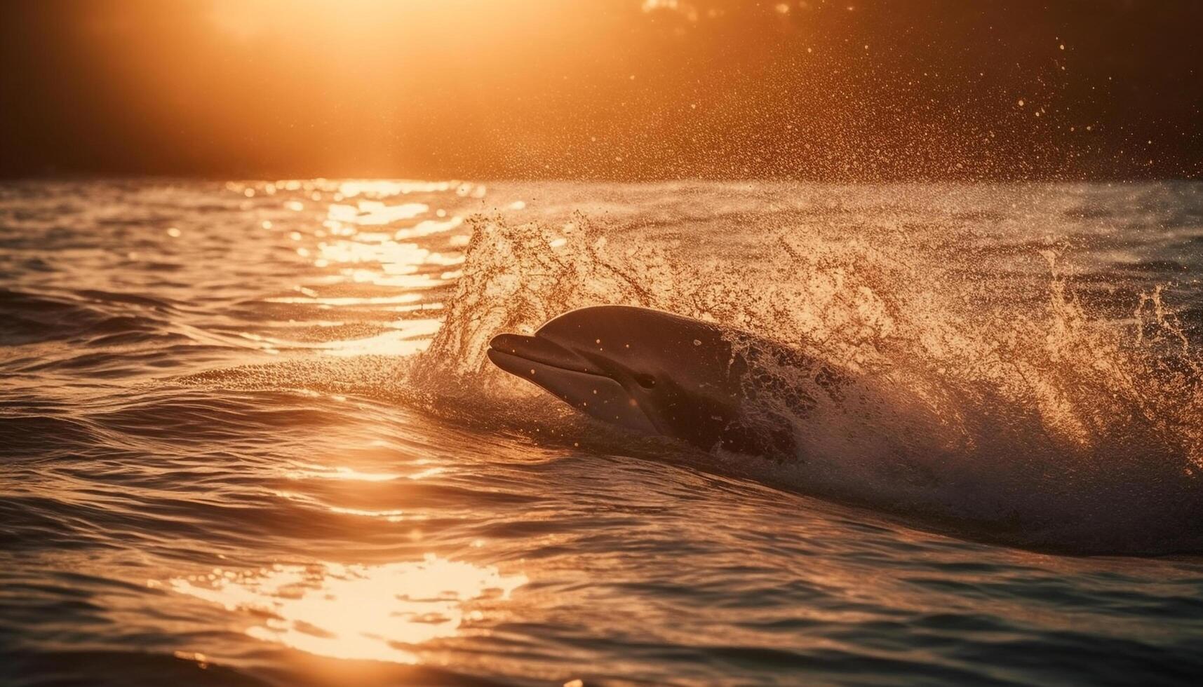 Silhouette von spielerisch Delfin im tropisch Sonnenuntergang generiert durch ai foto