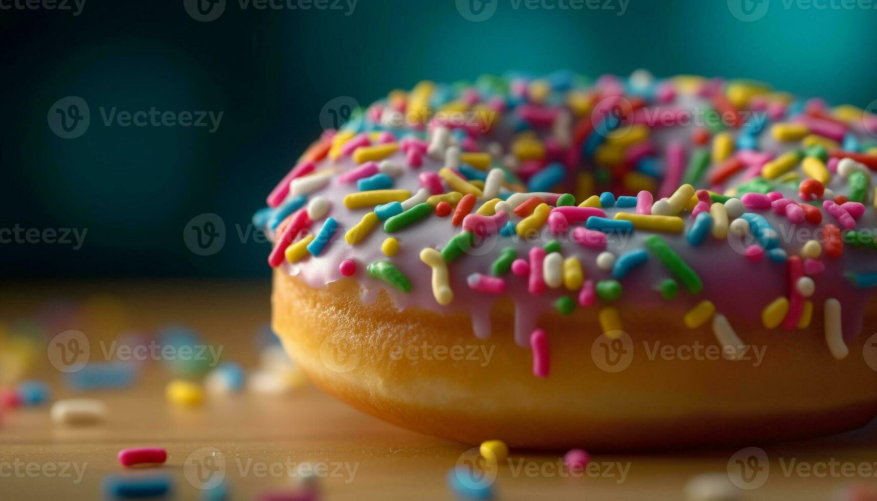 Krapfen mit Schokolade Glasur und Sträusel generiert durch ai foto