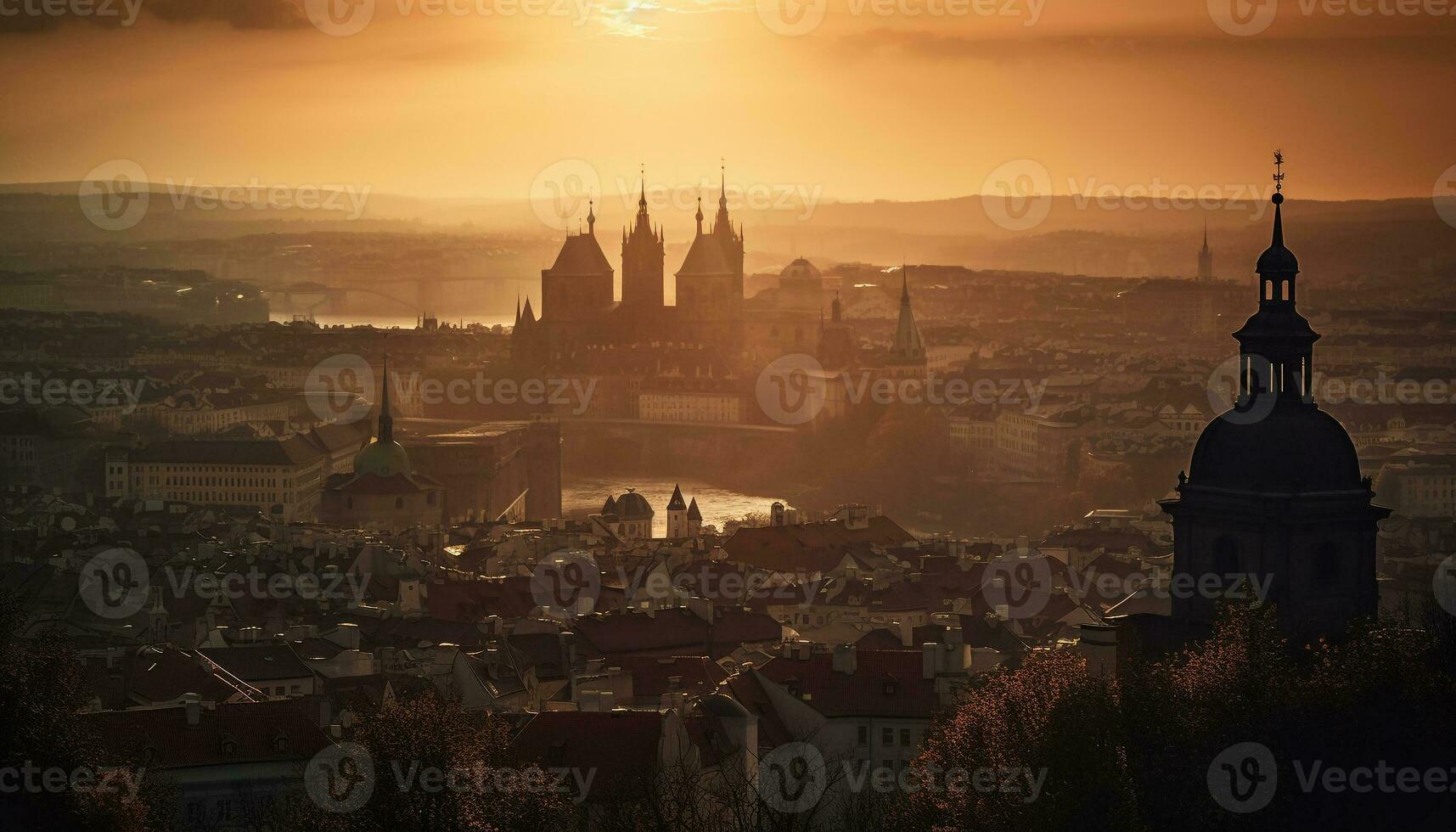 gotisch Türme Silhouette uralt Basilika beim Dämmerung generiert durch ai foto